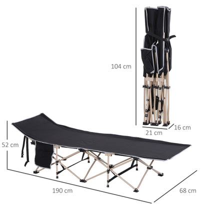 Folding Camp Bed with Carry Bag 190 x 68 x 52 cm Camping Cot up to 150 kg Guest Bed for Adults Folding Bed for Indoor, Outdoor, Garden Camping Travel Black