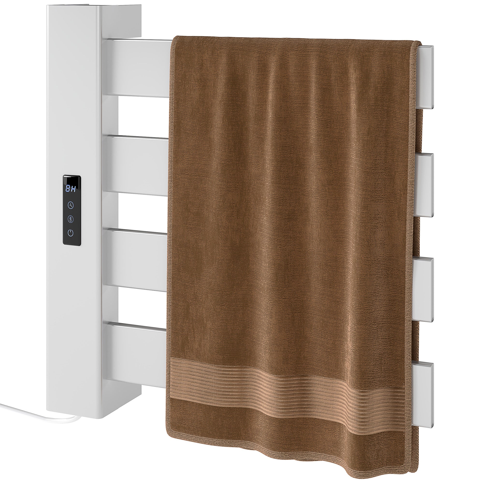Wall-Mounted Electric Towel Warmer 130W Electric Towel Radiator Made of Aluminum Alloy with WIFI Control Touch Screen Timer 4 Bars Adjustable Temperature Low Consumption IPX4 White