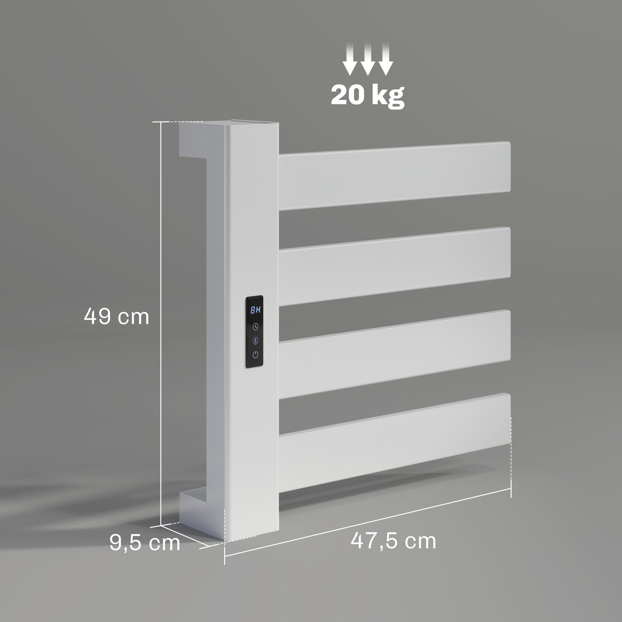 Wall-Mounted Electric Towel Warmer 130W Electric Towel Radiator Made of Aluminum Alloy with WIFI Control Touch Screen Timer 4 Bars Adjustable Temperature Low Consumption IPX4 White