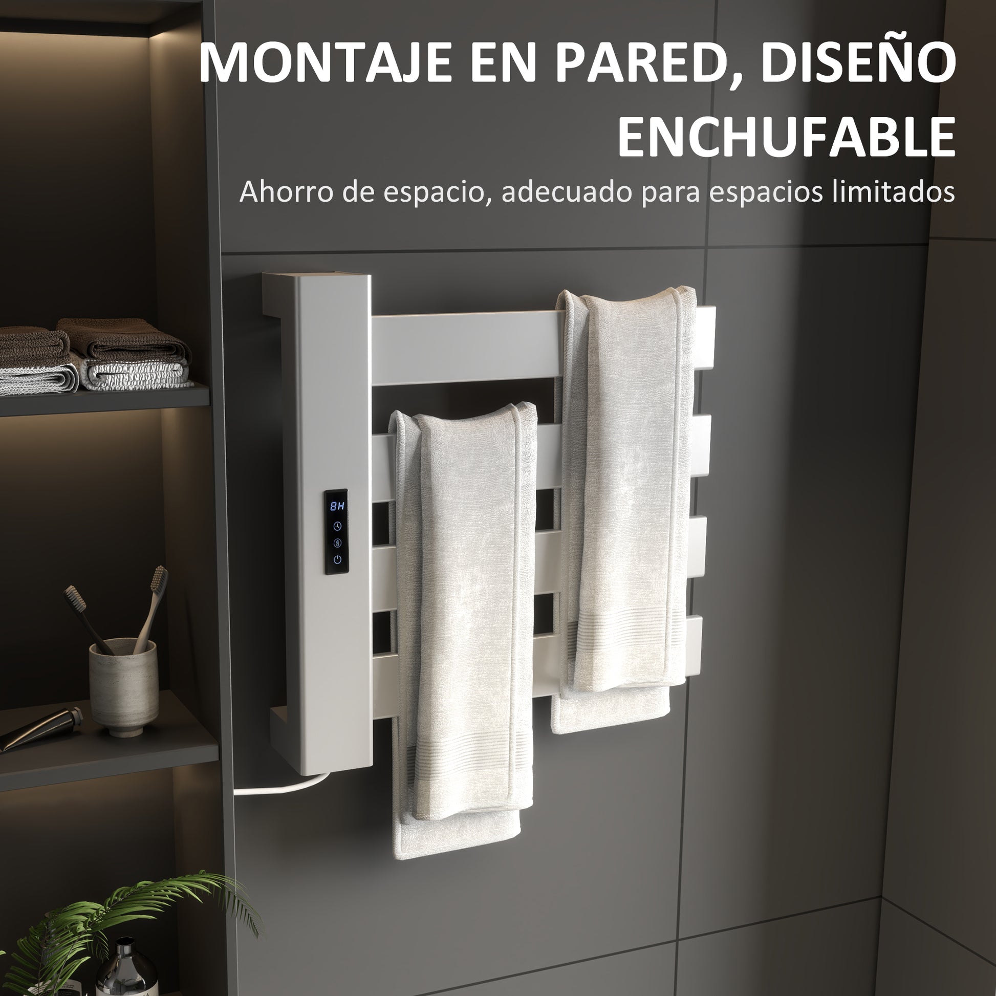 Wall-Mounted Electric Towel Warmer 130W Electric Towel Radiator Made of Aluminum Alloy with WIFI Control Touch Screen Timer 4 Bars Adjustable Temperature Low Consumption IPX4 White