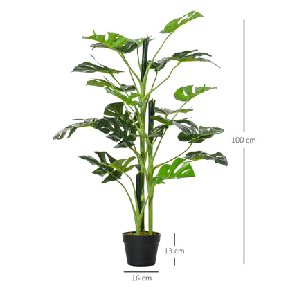 Artificial Plant 100 cm Artificial Monstera Artificial Tree with 21 Leaves and Pot for Home Office Living Room Green
