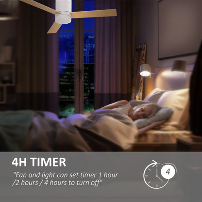 Ceiling Fan with Lighting, Remote Control, 48W Ceiling Light with Fan, 112 cm Quiet Dimmable Ceiling Lamp with Timer, 3 Speeds, for Living, Bedroom, and Dining Room, White