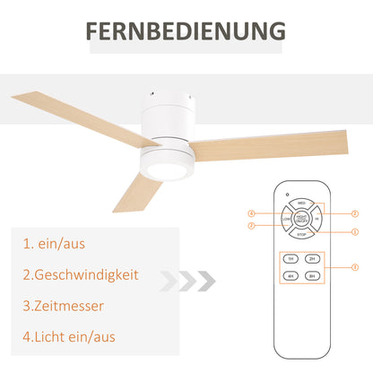 Ceiling Fan with Lighting, Remote Control, 48W Ceiling Light with Fan, 112 cm Quiet Dimmable Ceiling Lamp with Timer, 3 Speeds, for Living, Bedroom, and Dining Room, White