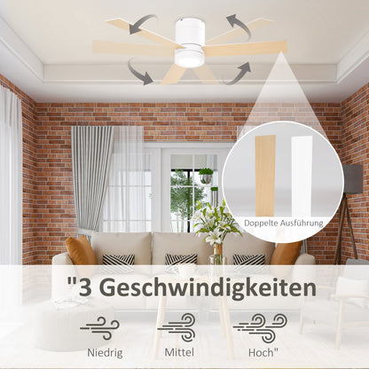 Ceiling Fan with Lighting, Remote Control, 48W Ceiling Light with Fan, 112 cm Quiet Dimmable Ceiling Lamp with Timer, 3 Speeds, for Living, Bedroom, and Dining Room, White