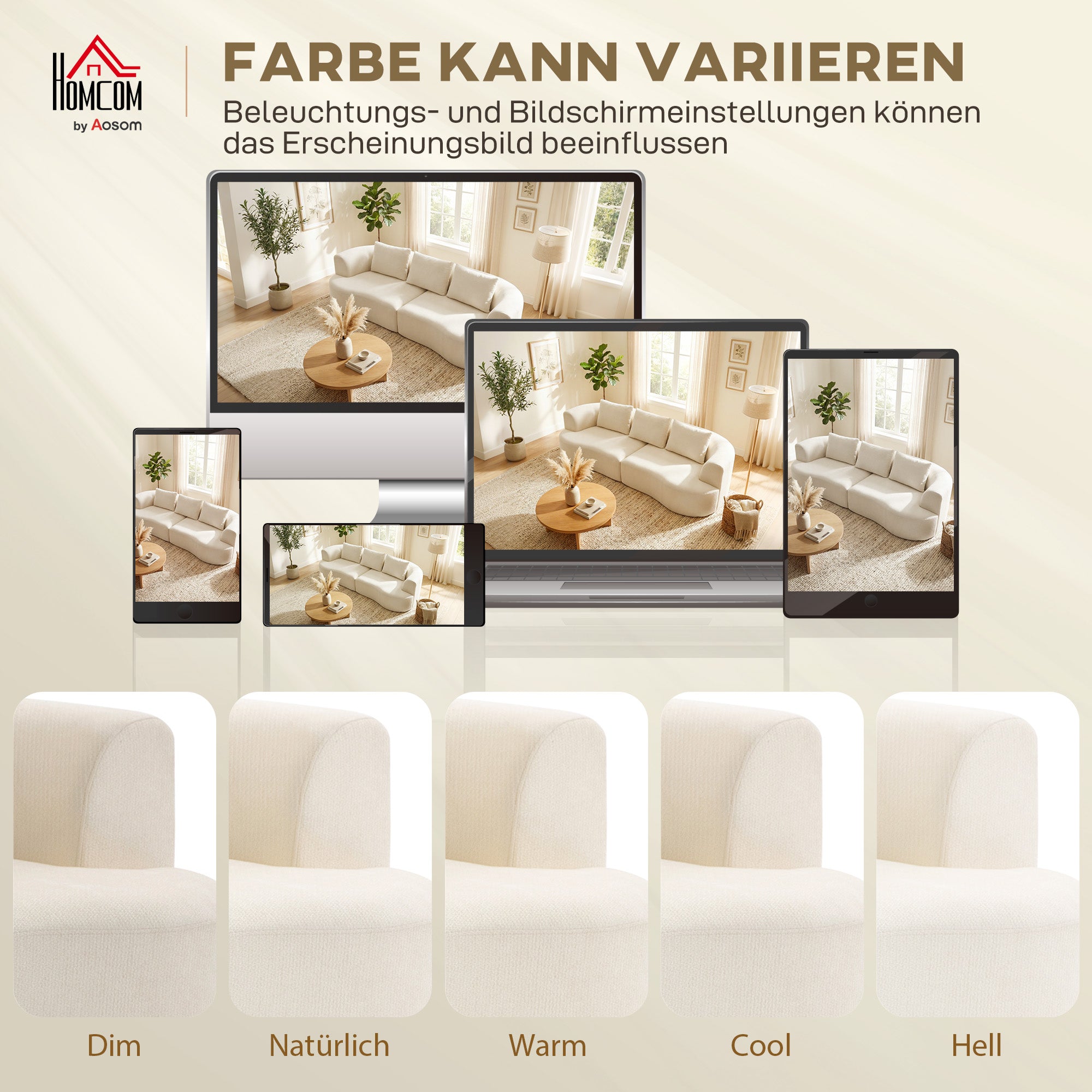 3-Seater Sofa, 260 cm Chenille Cloud Couch with 3 Lumbar Cushions, Wide Armrests, Padded Seat — Cream White