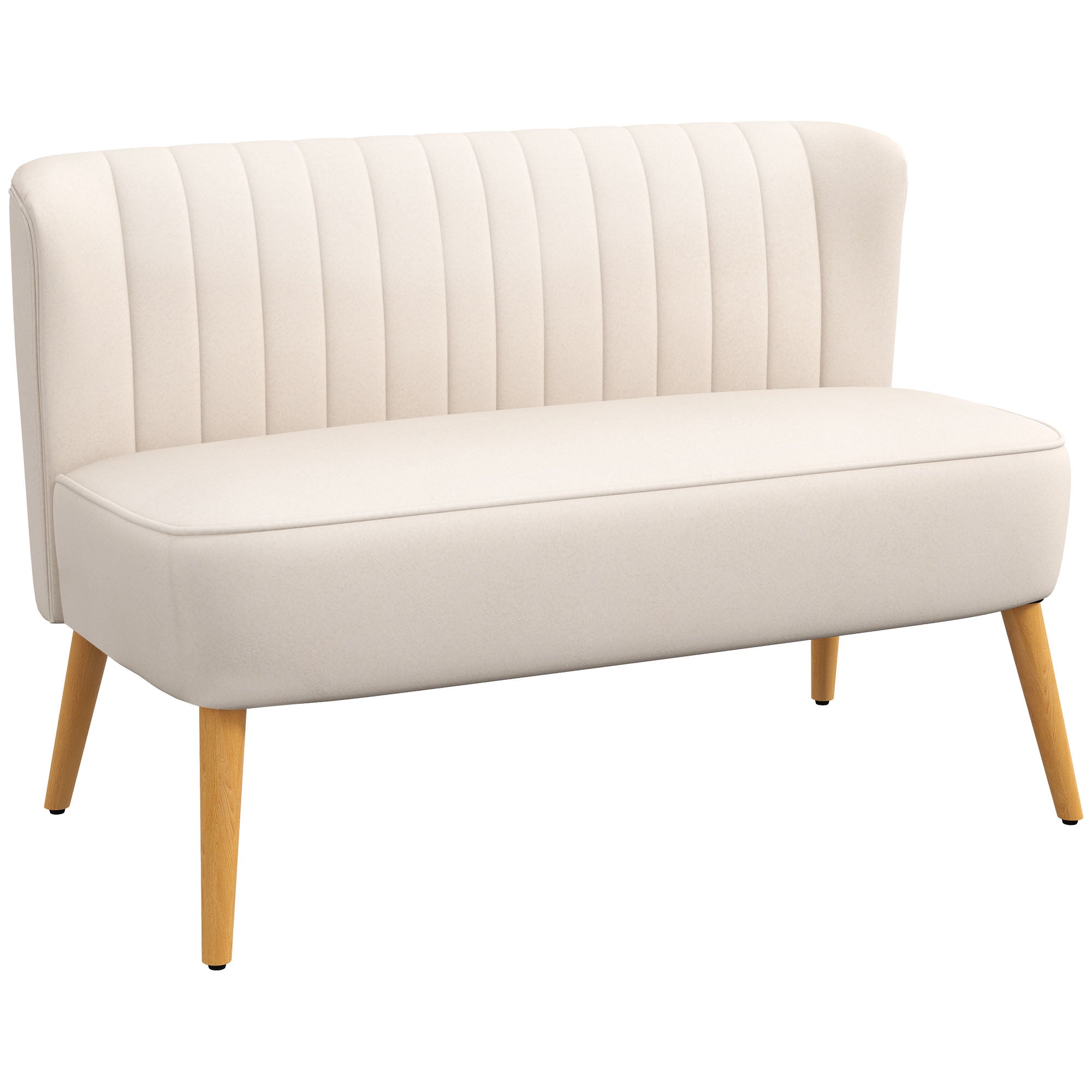 2-Seater Sofa Loveseat, Small Velvet‑Look Upholstered Couch for Living Room & Bedroom, Cream White — 46.1 x 22.2 x 30.3 in