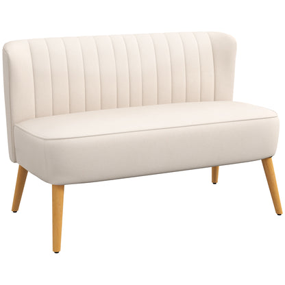 2-Seater Sofa Loveseat, Small Velvet‑Look Upholstered Couch for Living Room & Bedroom, Cream White — 46.1 x 22.2 x 30.3 in