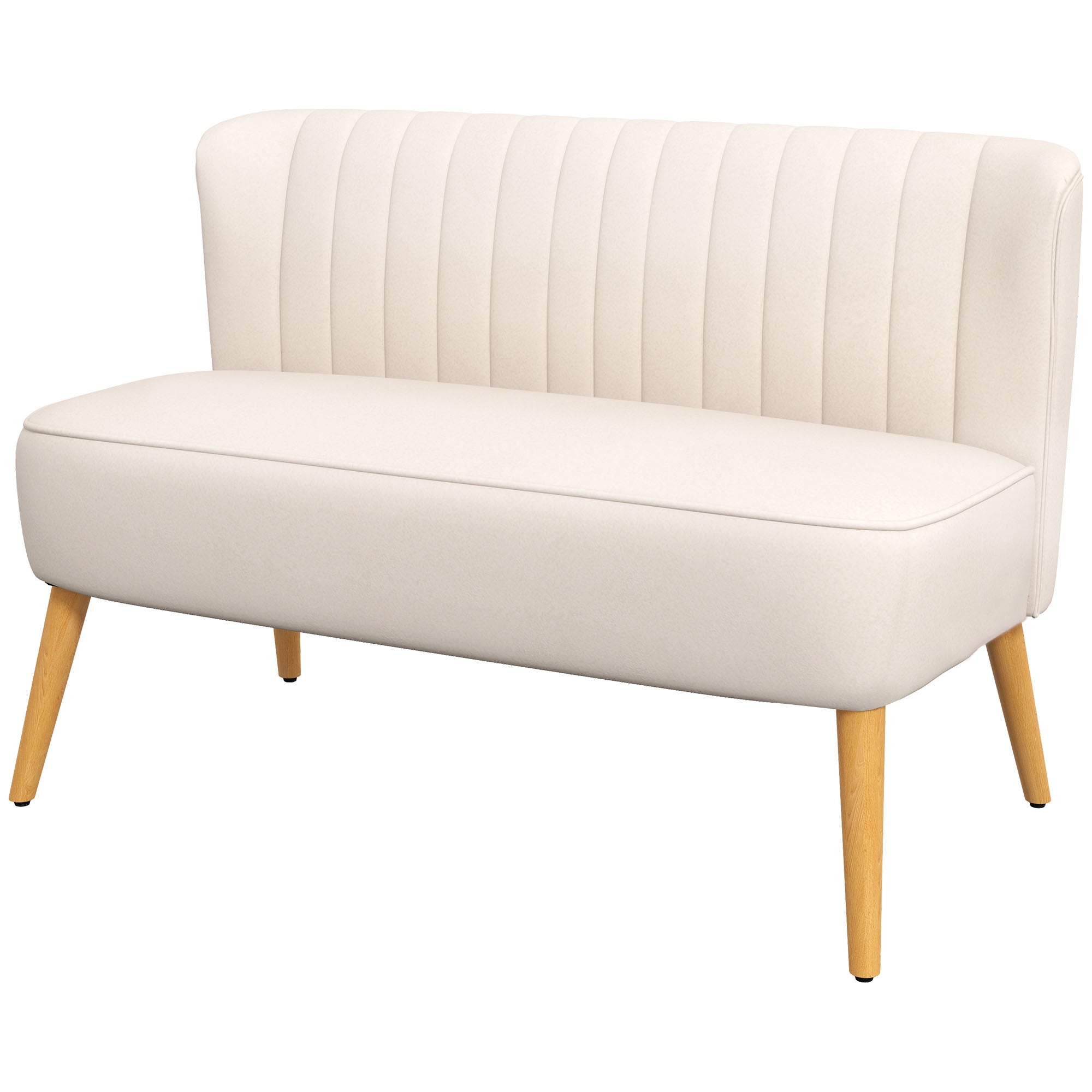 2-Seater Sofa Loveseat, Small Velvet‑Look Upholstered Couch for Living Room & Bedroom, Cream White — 46.1 x 22.2 x 30.3 in