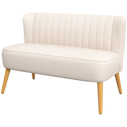 2-Seater Sofa Loveseat, Small Velvet‑Look Upholstered Couch for Living Room & Bedroom, Cream White — 46.1 x 22.2 x 30.3 in