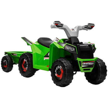 Kids Electric Quad 6V Kids Quad, Kids Vehicle, Electric Car with Trailer for Kids 1.5-3 Years, 2.5 km/h, Metal, 106 x 41.5 x 48.5 cm, Green