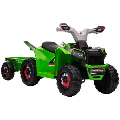 Kids Electric Quad 6V Kids Quad, Kids Vehicle, Electric Car with Trailer for Kids 1.5-3 Years, 2.5 km/h, Metal, 106 x 41.5 x 48.5 cm, Green