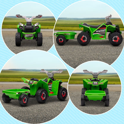 Kids Electric Quad 6V Kids Quad, Kids Vehicle, Electric Car with Trailer for Kids 1.5-3 Years, 2.5 km/h, Metal, 106 x 41.5 x 48.5 cm, Green