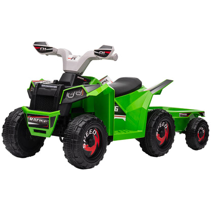 Kids Electric Quad 6V Kids Quad, Kids Vehicle, Electric Car with Trailer for Kids 1.5-3 Years, 2.5 km/h, Metal, 106 x 41.5 x 48.5 cm, Green