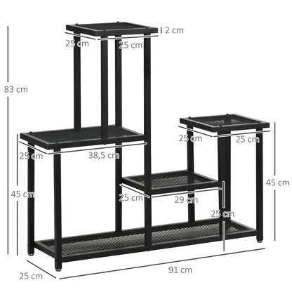 4-Tier Plant Stand, 83cm Tall Flower Stand for Indoor Outdoor, Metal Plant Stand, Multi-Layer Flower Rack, Pot Stand for Living Room, Garden Balcony Decor, Black