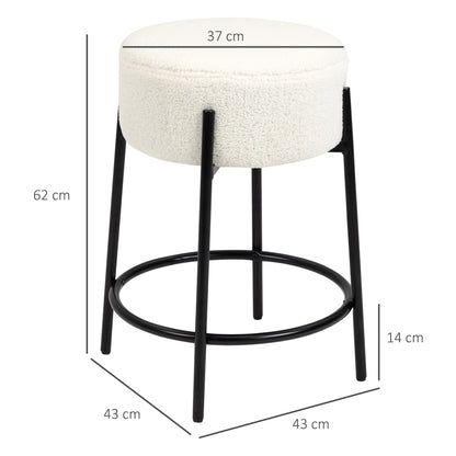 Set of 2 High Kitchen Stools Upholstered in Sheepskin Backless High Kitchen Chairs Load 120 kg for Bar Living Room Dining Room White