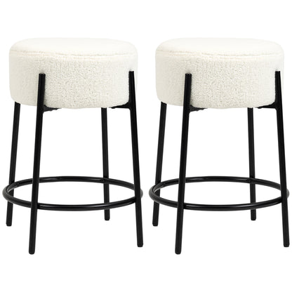 Set of 2 High Kitchen Stools Upholstered in Sheepskin Backless High Kitchen Chairs Load 120 kg for Bar Living Room Dining Room White