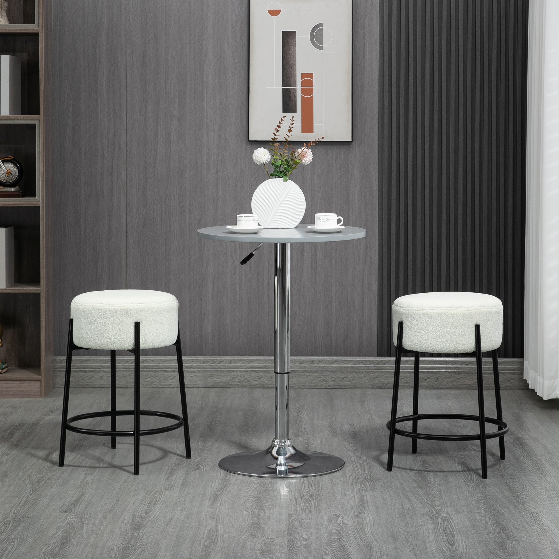 Set of 2 High Kitchen Stools Upholstered in Sheepskin Backless High Kitchen Chairs Load 120 kg for Bar Living Room Dining Room White