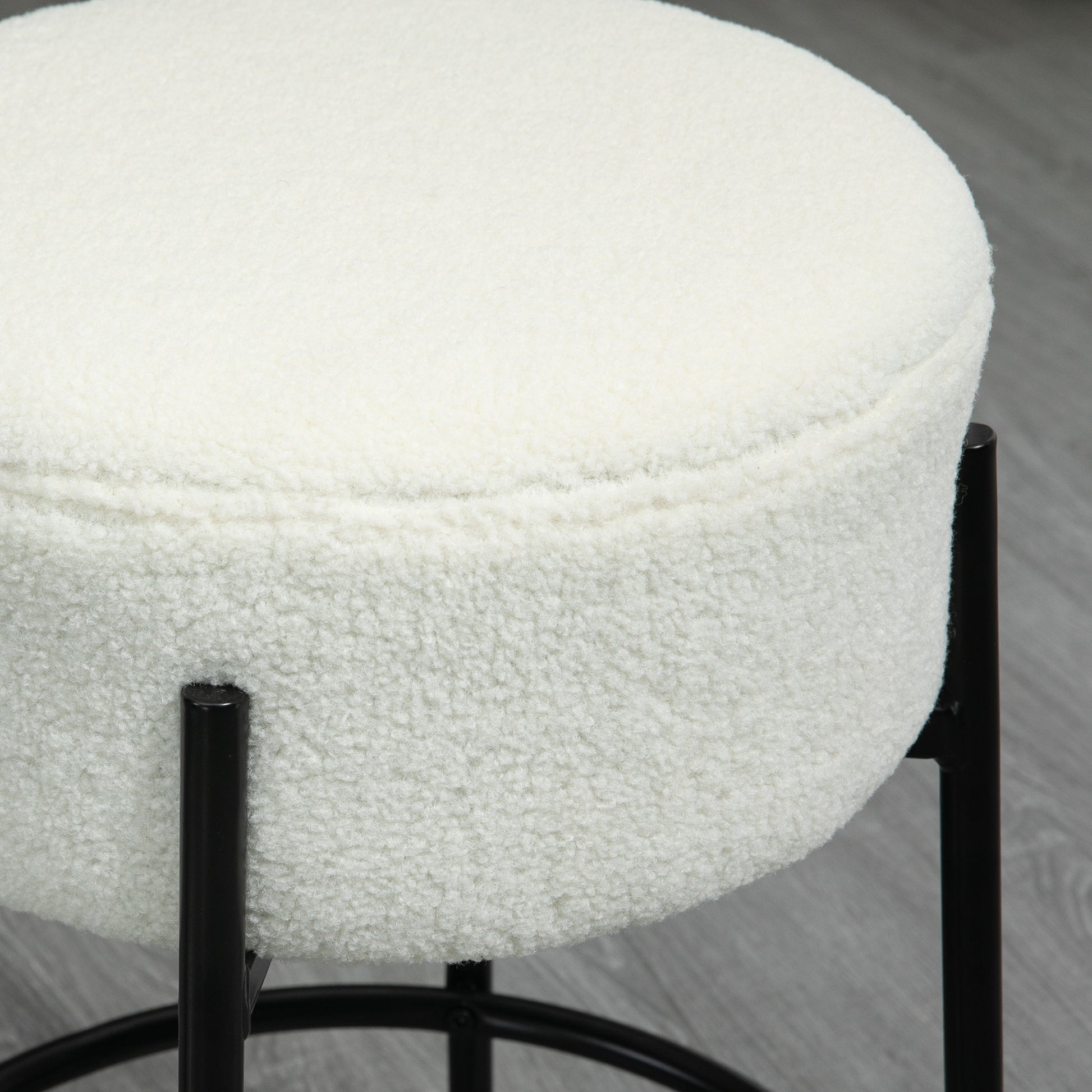 Set of 2 High Kitchen Stools Upholstered in Sheepskin Backless High Kitchen Chairs Load 120 kg for Bar Living Room Dining Room White
