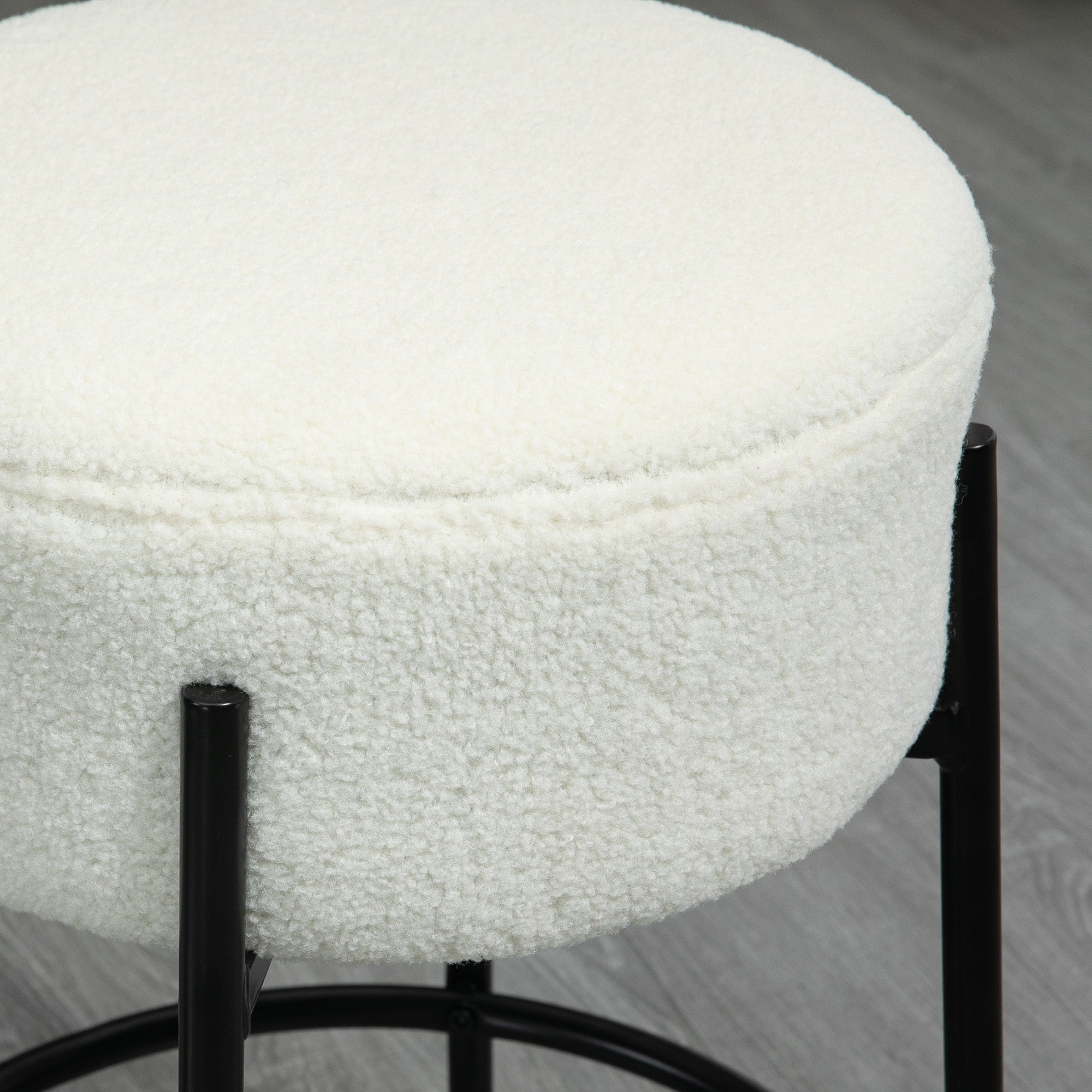 Set of 2 High Kitchen Stools Upholstered in Sheepskin Backless High Kitchen Chairs Load 120 kg for Bar Living Room Dining Room White