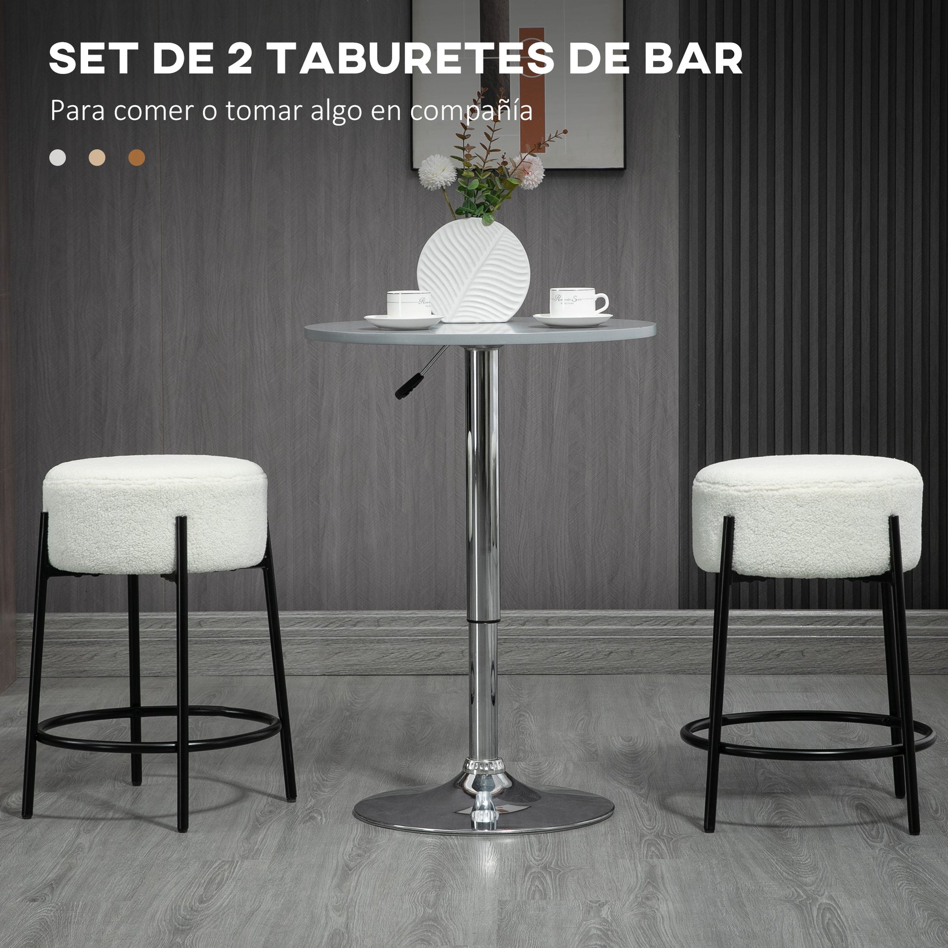 Set of 2 High Kitchen Stools Upholstered in Sheepskin Backless High Kitchen Chairs Load 120 kg for Bar Living Room Dining Room White