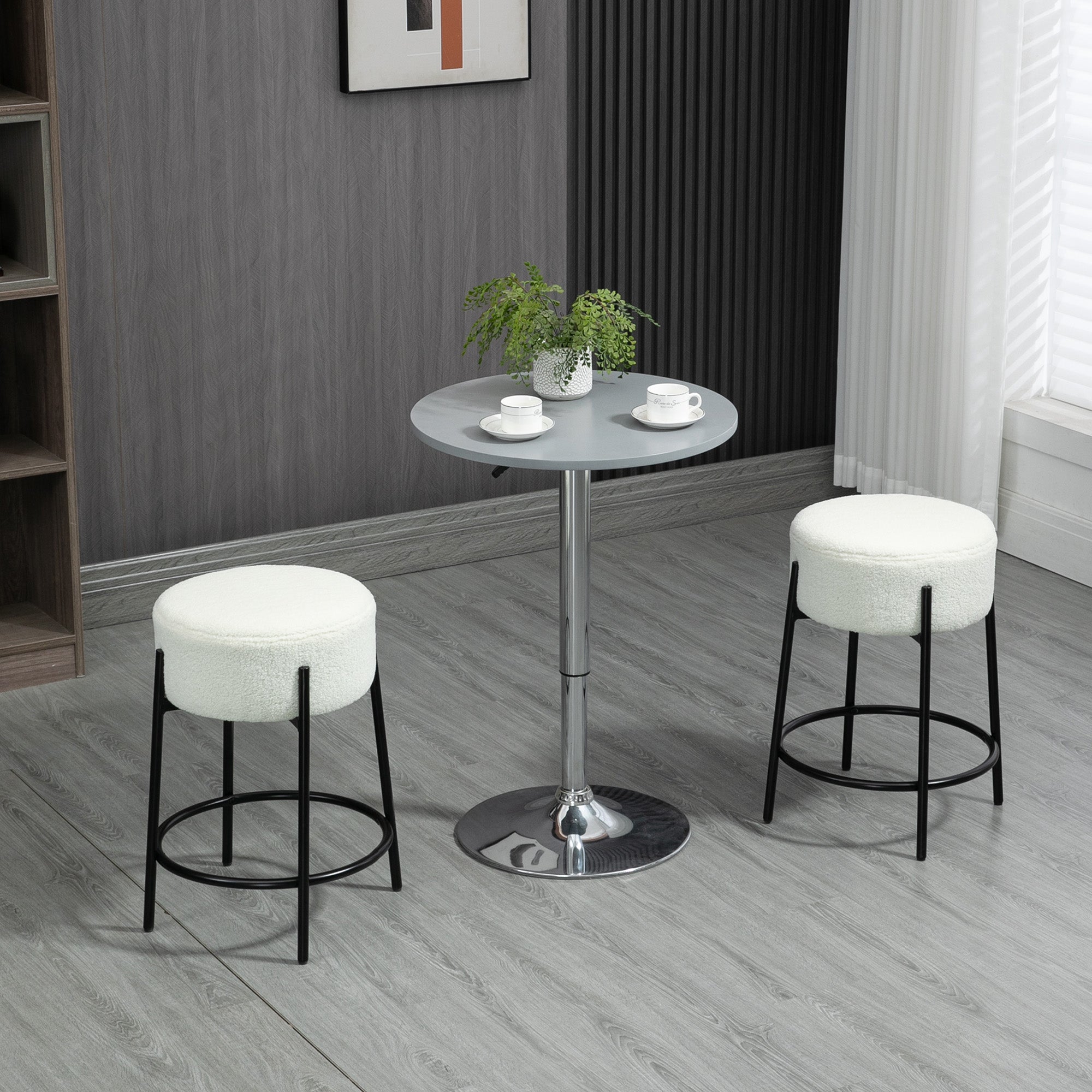 Set of 2 High Kitchen Stools Upholstered in Sheepskin Backless High Kitchen Chairs Load 120 kg for Bar Living Room Dining Room White