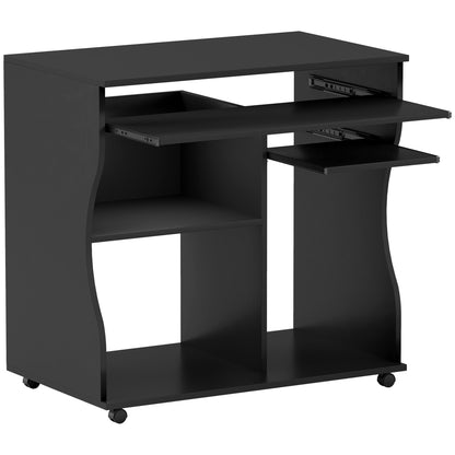 Desk with Wheels 80 x 48 cm Computer Desk Office Desk with Monitor Stand, Keyboard Tray, Storage Shelf, PC Desk for Home Office, Bedroom Black
