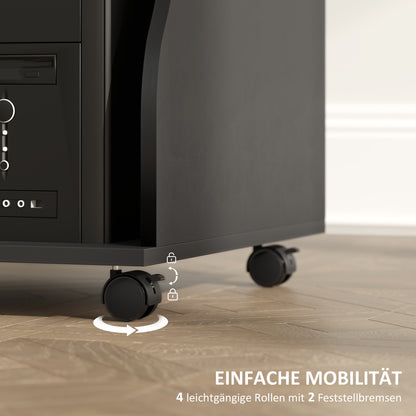 Desk with Wheels 80 x 48 cm Computer Desk Office Desk with Monitor Stand, Keyboard Tray, Storage Shelf, PC Desk for Home Office, Bedroom Black