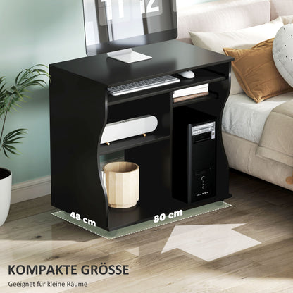 Desk with Wheels 80 x 48 cm Computer Desk Office Desk with Monitor Stand, Keyboard Tray, Storage Shelf, PC Desk for Home Office, Bedroom Black