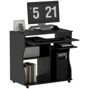 Desk with Wheels 80 x 48 cm Computer Desk Office Desk with Monitor Stand, Keyboard Tray, Storage Shelf, PC Desk for Home Office, Bedroom Black
