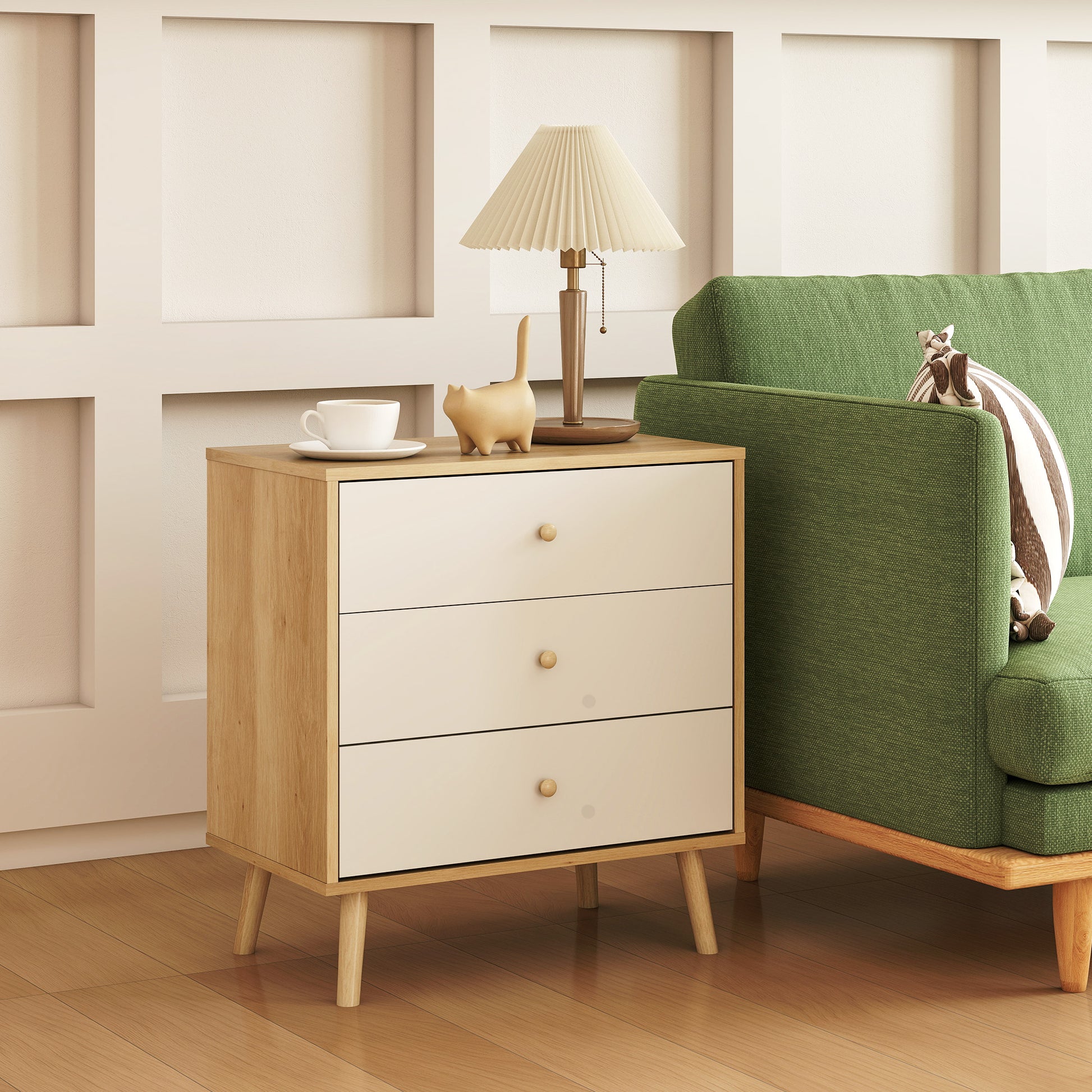 3-Drawer Chest Bedroom Dresser Modern Style Storage Cabinet for Bedroom, Living Room - 23.6 x 13.8 x 25.6 inches, Oak