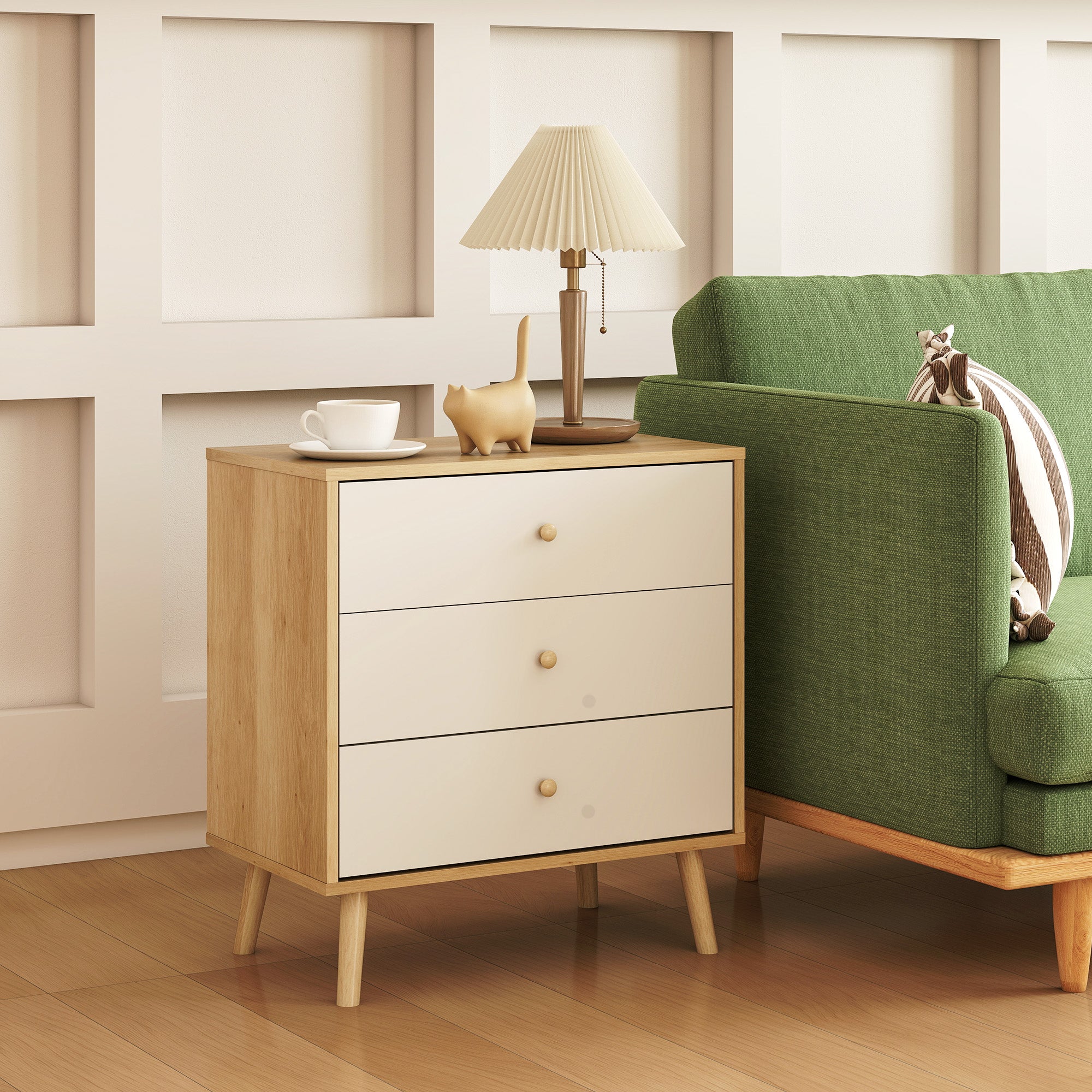 3-Drawer Chest Bedroom Dresser Modern Style Storage Cabinet for Bedroom, Living Room - 23.6 x 13.8 x 25.6 inches, Oak