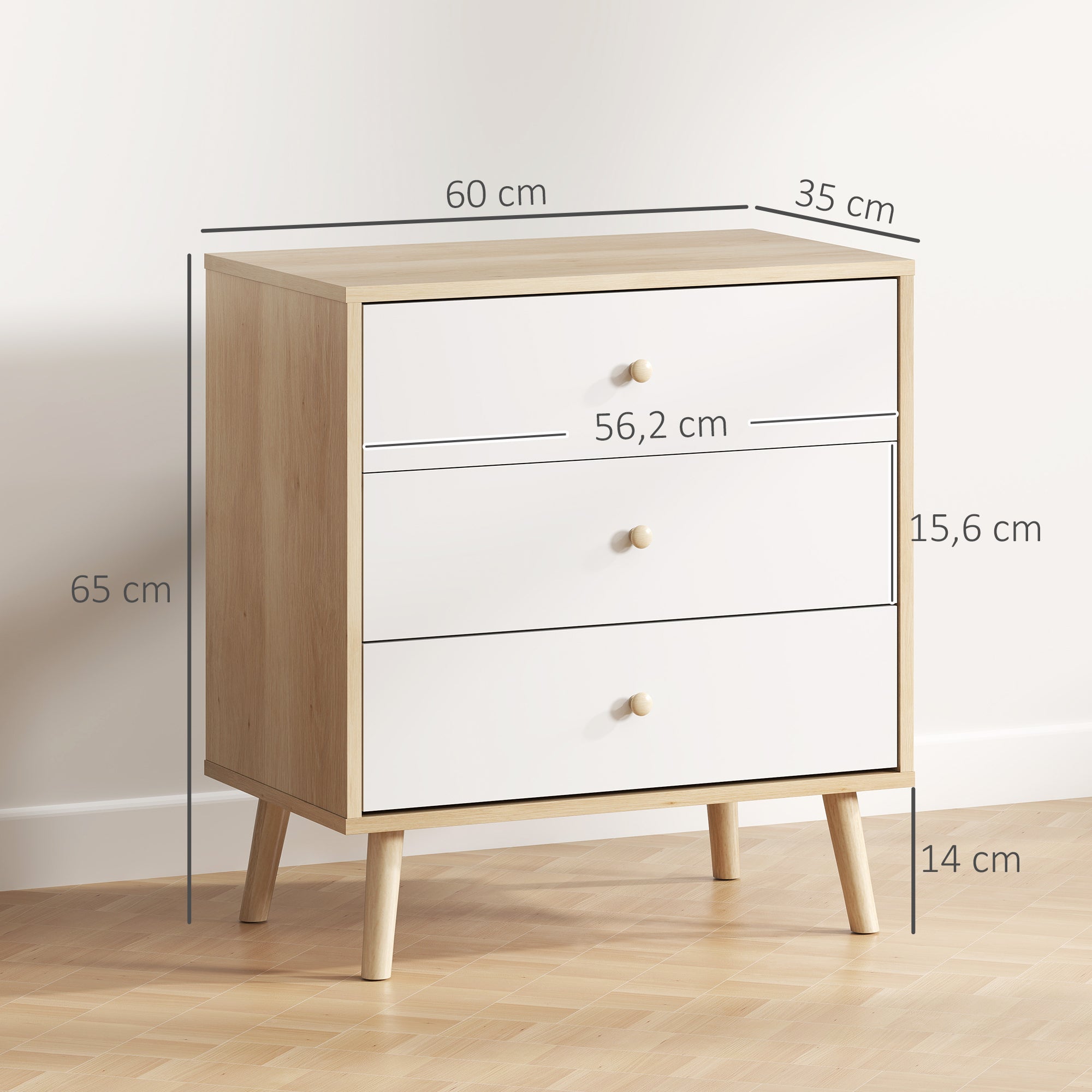3-Drawer Chest Bedroom Dresser Modern Style Storage Cabinet for Bedroom, Living Room - 23.6 x 13.8 x 25.6 inches, Oak
