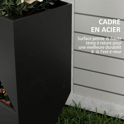 Flower Pot, Indoor Plant Pot with 3 Planting Zones, with Drainage Holes, for Indoor and Outdoor Use, Metal, 30 x 30 x 100 cm, Black