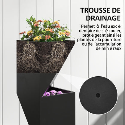 Flower Pot, Indoor Plant Pot with 3 Planting Zones, with Drainage Holes, for Indoor and Outdoor Use, Metal, 30 x 30 x 100 cm, Black