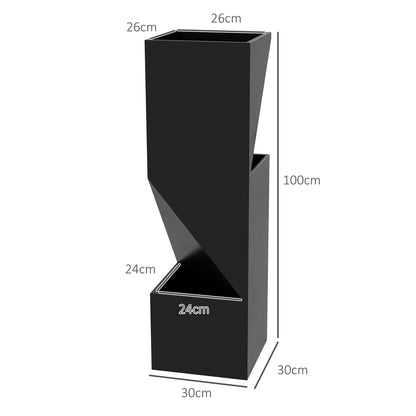 Flower Pot, Indoor Plant Pot with 3 Planting Zones, with Drainage Holes, for Indoor and Outdoor Use, Metal, 30 x 30 x 100 cm, Black