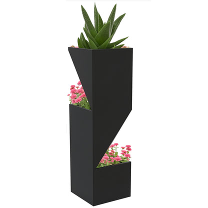 Flower Pot, Indoor Plant Pot with 3 Planting Zones, with Drainage Holes, for Indoor and Outdoor Use, Metal, 30 x 30 x 100 cm, Black