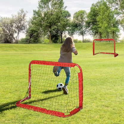 Foldable Soccer Goal 2-Piece Set with Metal Frame for Children and Adults, Garden, 90 x 36 x 60 cm, Red