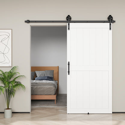 Country-Style Sliding Barn Door with Track & Hardware, MDF & Carbon Steel, 42 x 84 in, White/Black