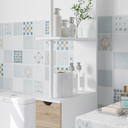 Bathroom Column, Space Saving Wooden Bathroom Cabinet, Cabinet with Cabinet, Shelves, and Drawers, 15x33x136 cm, Wood Color