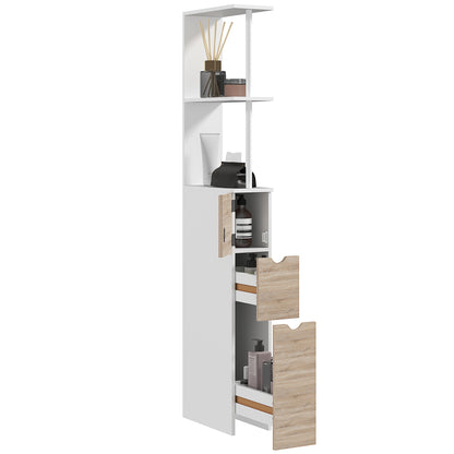 Bathroom Column, Space Saving Wooden Bathroom Cabinet, Cabinet with Cabinet, Shelves, and Drawers, 15x33x136 cm, Wood Color