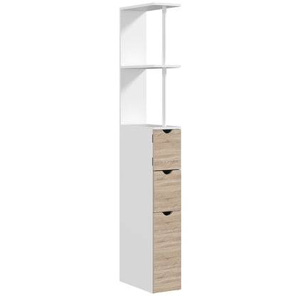 Bathroom Column, Space Saving Wooden Bathroom Cabinet, Cabinet with Cabinet, Shelves, and Drawers, 15x33x136 cm, Wood Color