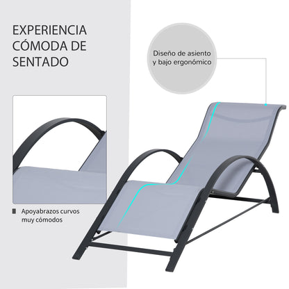 Set of 2 Garden Loungers with Tempered Glass Side Table Loungers with Backrest Armrests for Outdoor Patio Pool Terrace Gray