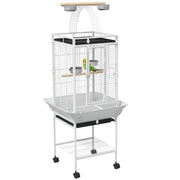 Bird Cage Bird Cage with Wheels Perches Feeders Shelf Arched Bridge and Removable Trays Aviary for Cockatoo Budgie Parakeets Parrots 62.5x62.5x156 cm White