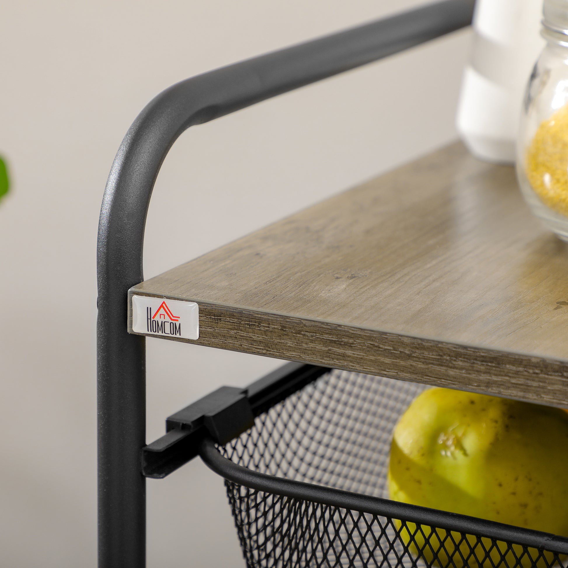Cart, Kitchen Cart with 4 Baskets, Storage Rack with Wheels, Household Shelf, Serving Cart for Bedroom, Living Room, Steel, Black, 41.5 x 31 x 66 cm
