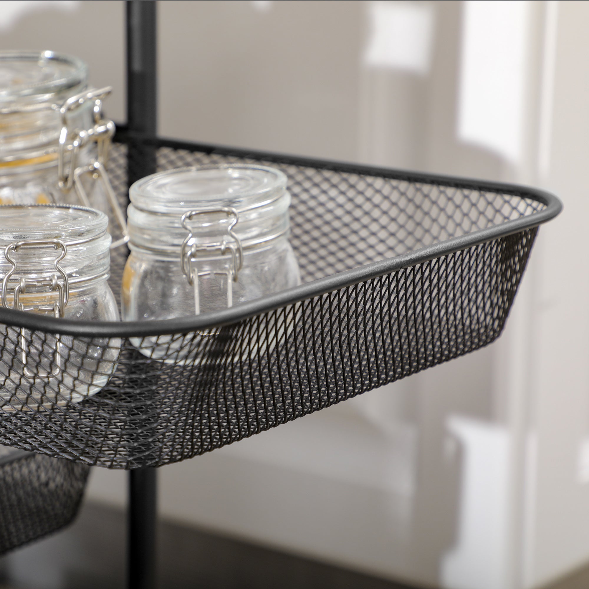 Cart, Kitchen Cart with 4 Baskets, Storage Rack with Wheels, Household Shelf, Serving Cart for Bedroom, Living Room, Steel, Black, 41.5 x 31 x 66 cm