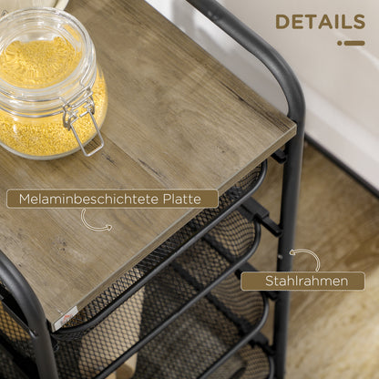 Cart, Kitchen Cart with 4 Baskets, Storage Rack with Wheels, Household Shelf, Serving Cart for Bedroom, Living Room, Steel, Black, 41.5 x 31 x 66 cm