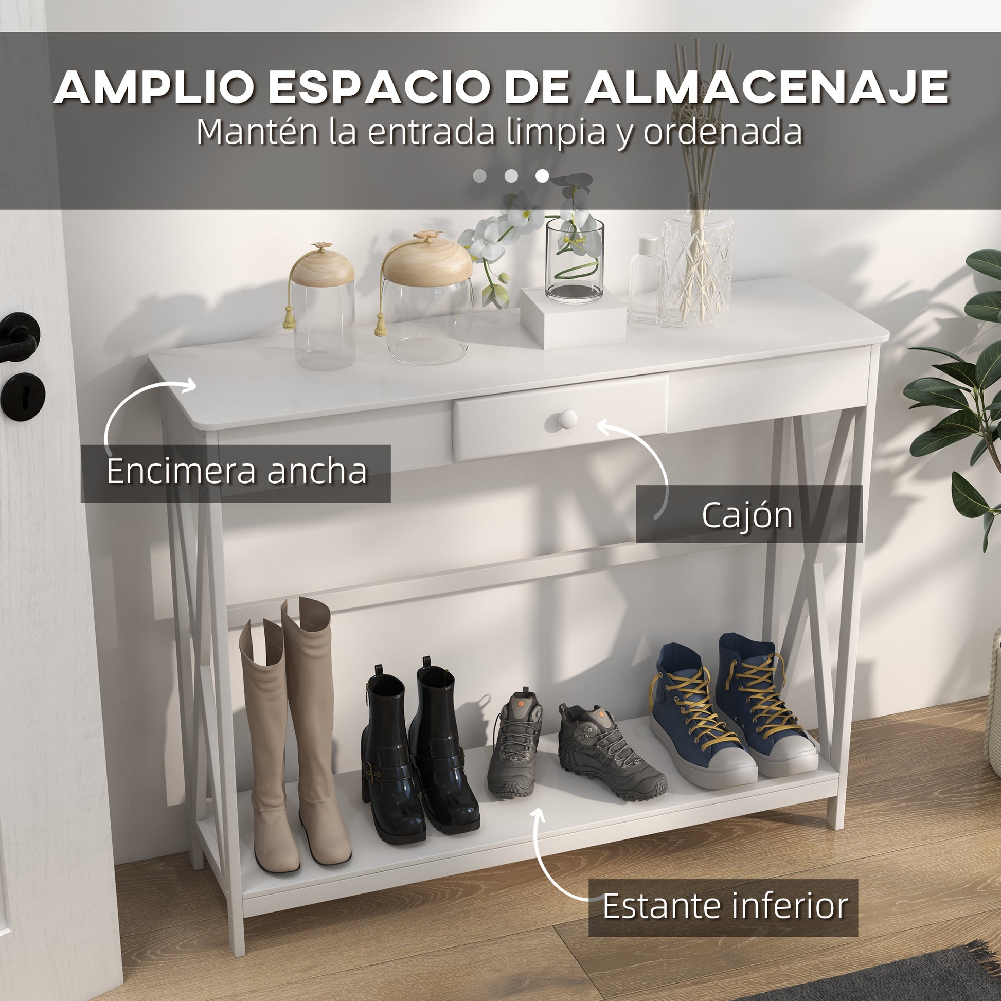 Wooden Console Table Entryway Table with 1 Drawer and 1 Storage Shelf for Hallway Living Room 100x30x81cm White