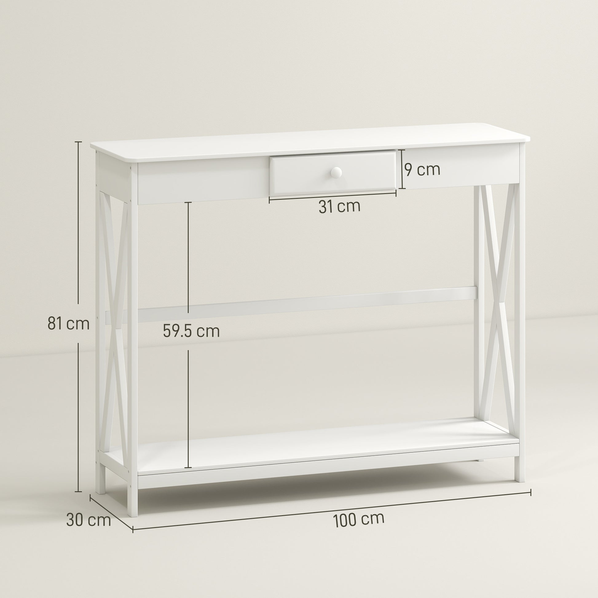 Wooden Console Table Entryway Table with 1 Drawer and 1 Storage Shelf for Hallway Living Room 100x30x81cm White
