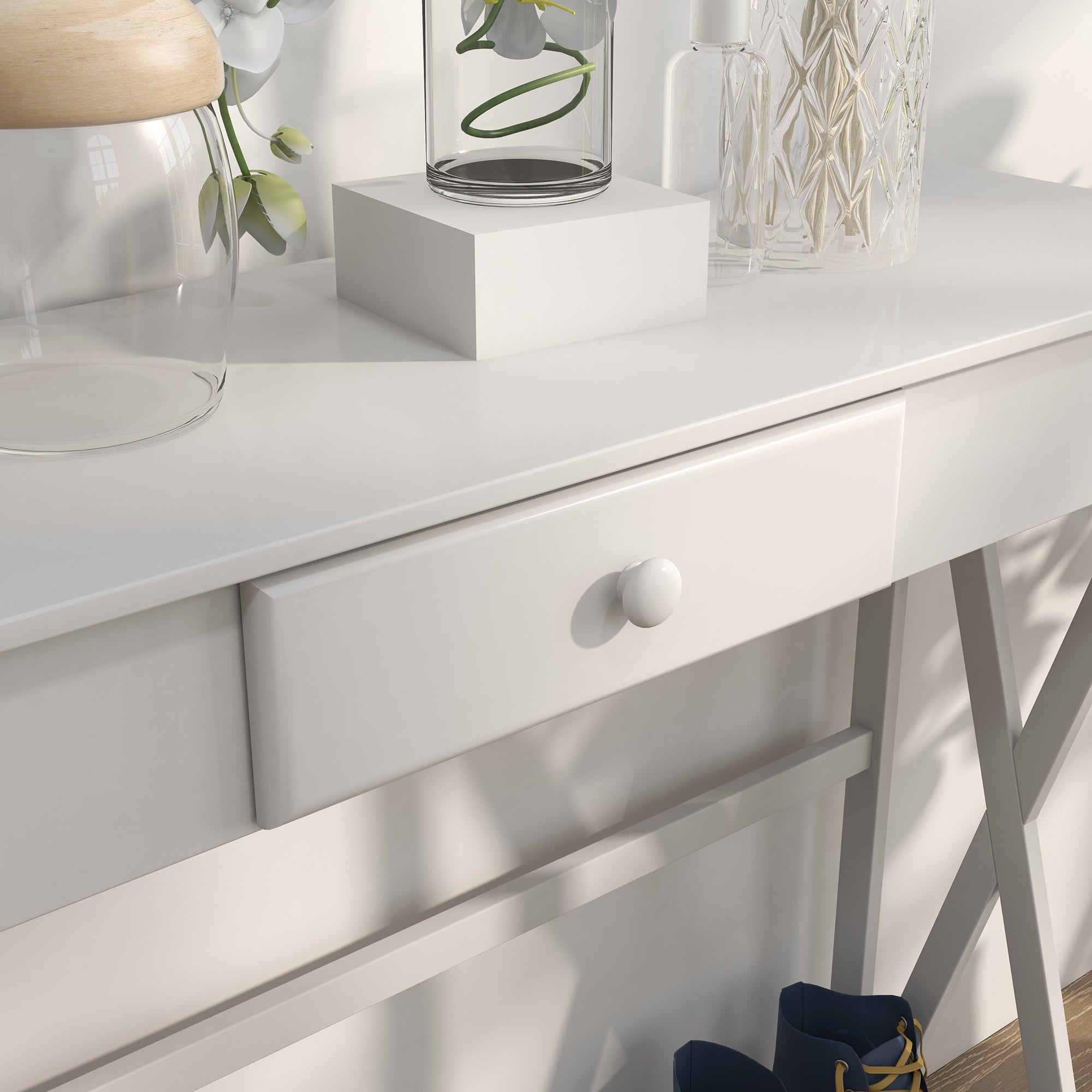 Wooden Console Table Entryway Table with 1 Drawer and 1 Storage Shelf for Hallway Living Room 100x30x81cm White