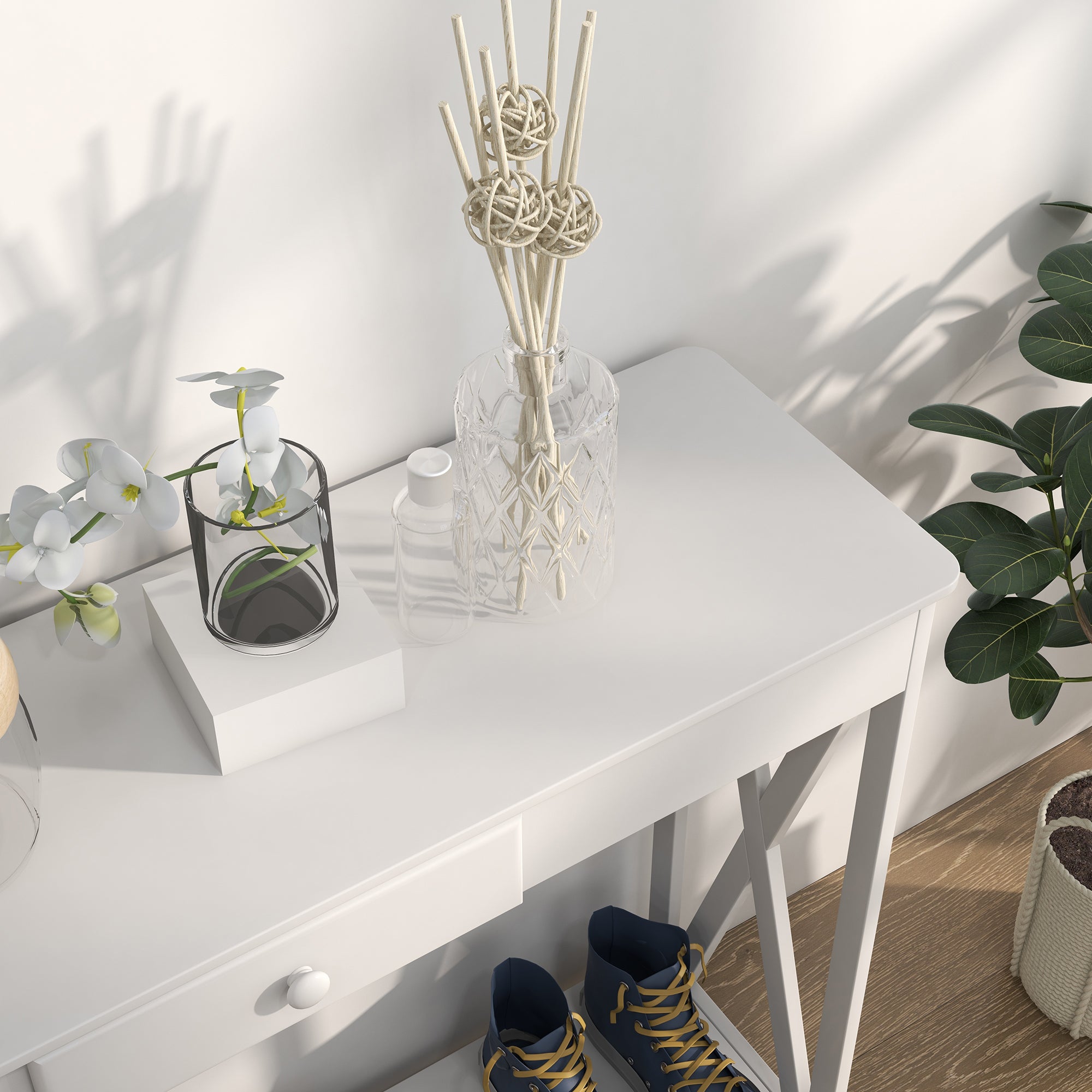 Wooden Console Table Entryway Table with 1 Drawer and 1 Storage Shelf for Hallway Living Room 100x30x81cm White